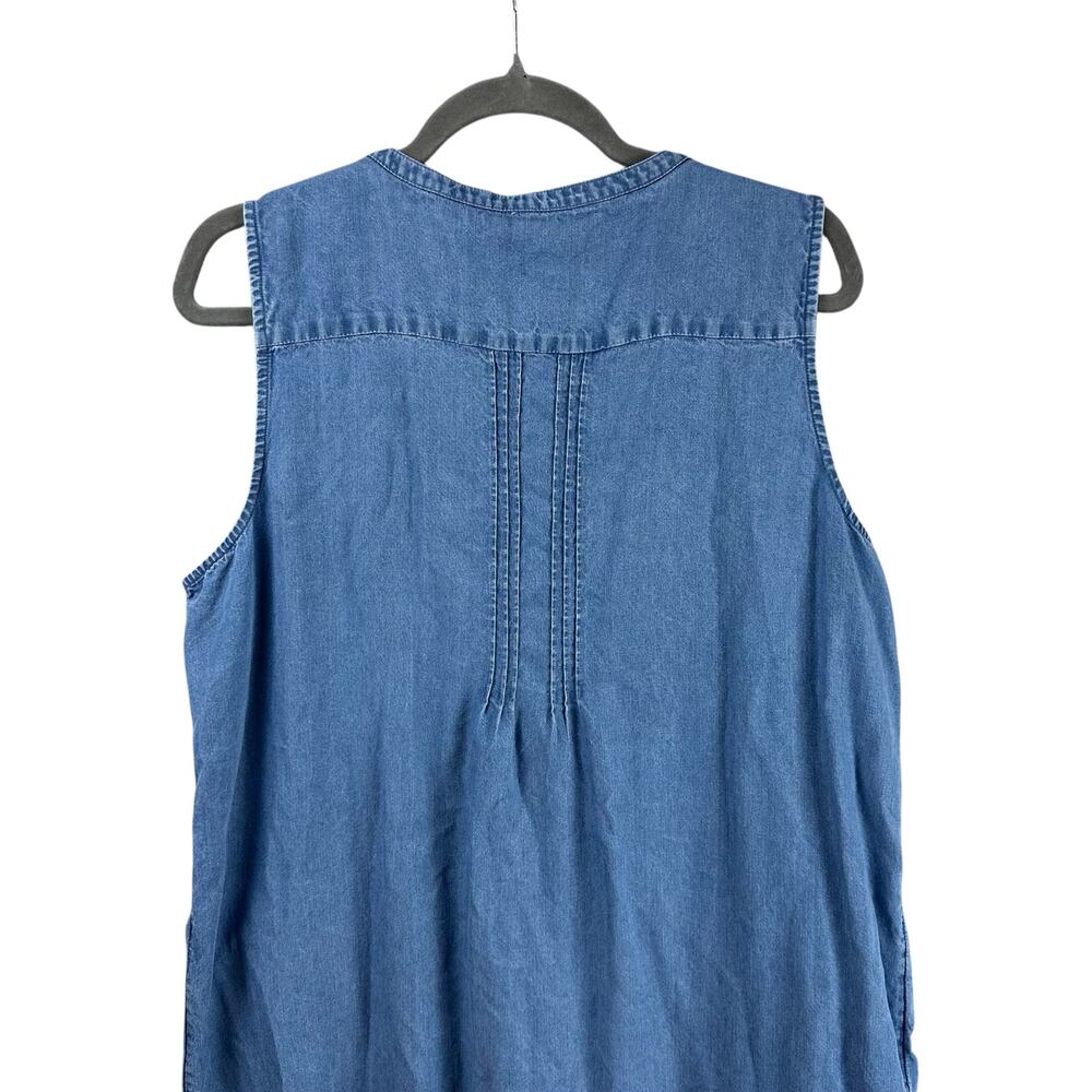 Coldwater Creek Chambray Dress Size XL Tencel Western Sleeveless Pintuck Pockets - Picture 4 of 11